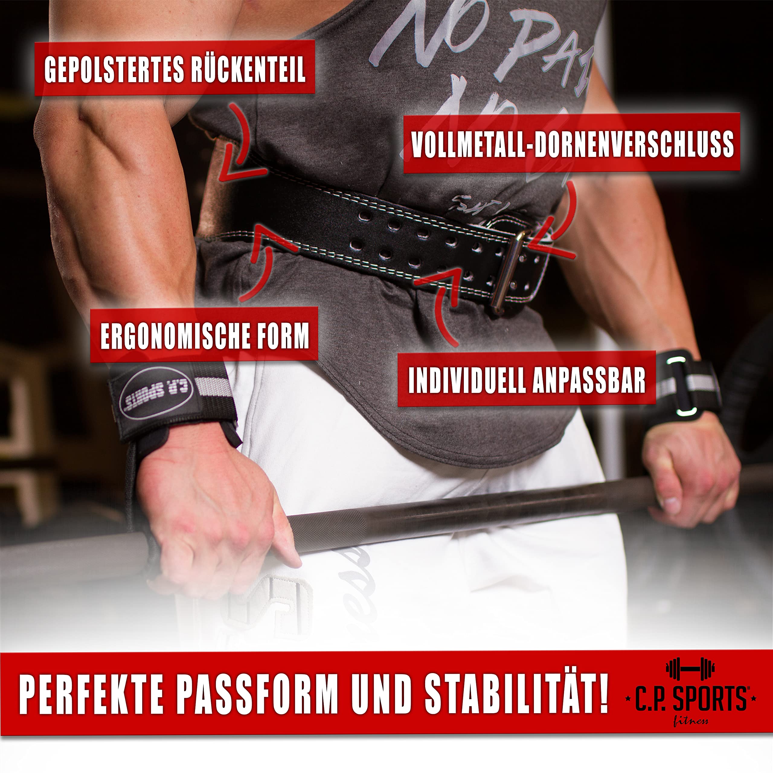 C.P.Sports Gewichthebergürtel XXS - 6XL | Trainingsgürtel aus Leder - gepolstert | Gürtel für Gewichtheben, Powerlifting, Bodybuilding, Krafttraining, Fitness | weight lifting belt für Damen & Herren