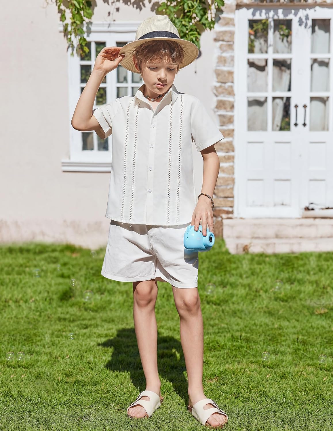 Arshiner Boys Cuban Guayabera Shirt Short Sleeve Button Down Shirt Summer Casual Linen Shirts for Kids 4-12 Years - Image 6