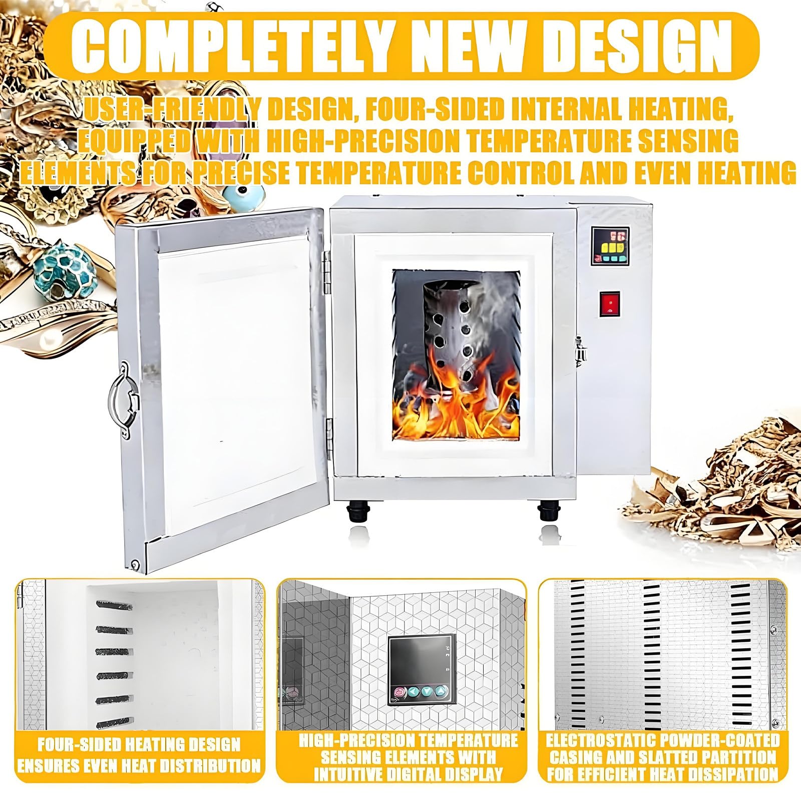 Horno Eléctrico para Cerámica Casera de 1500W, Horno Mufla para Fundición de Metales 800℃, Horno de Tratamiento Térmico con Controlador para Fabricación de Joyas, Esmaltado, Arcilla, Cerámica DIY