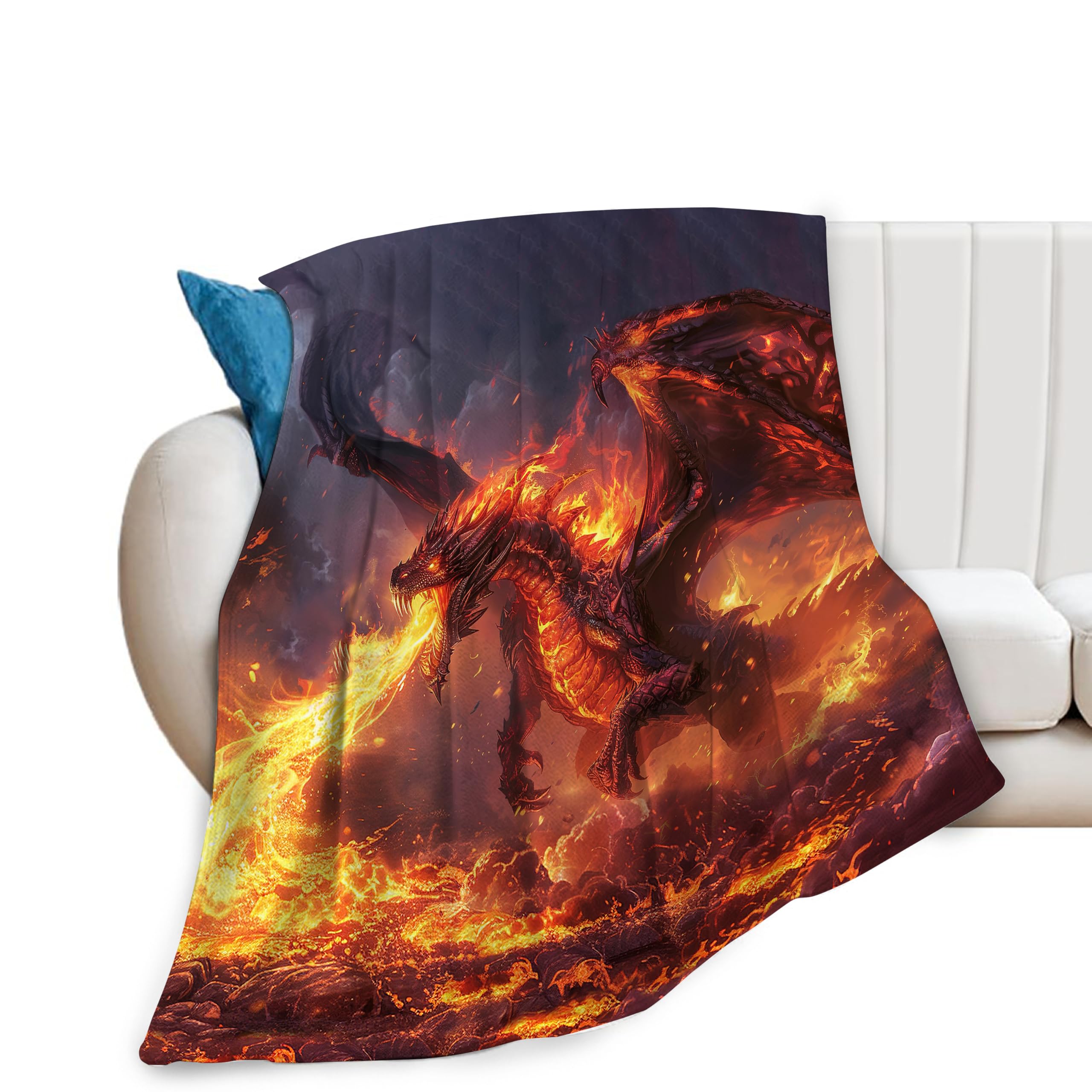 Dragon Blanket Fire Dragon Decor Throw Blanket Cozy Plush Flannel Fleece Warm Soft Lightweight Fuzzy Blanket Dragon Lovers Gifts for Boys Girls Teens Women for Bed Sofa Couch 40"X50"