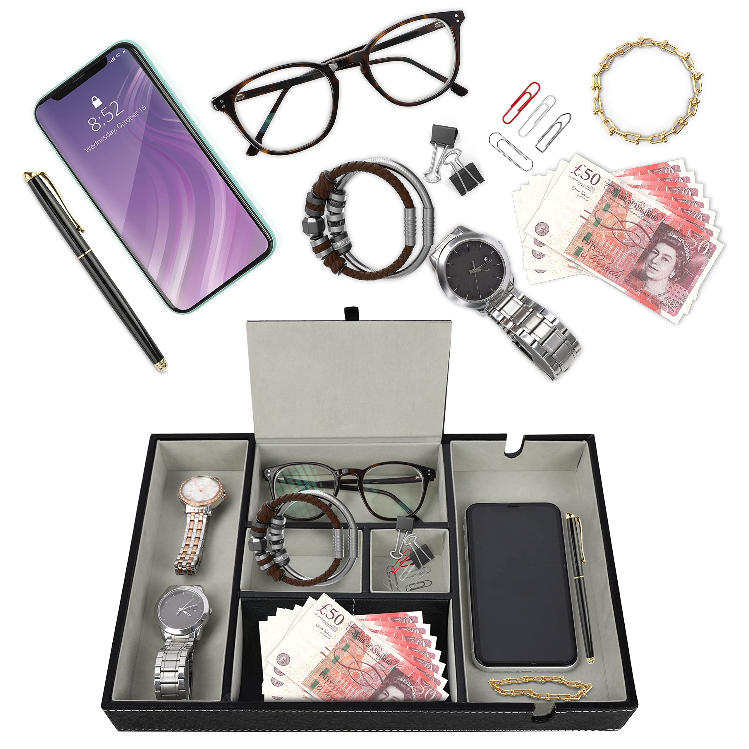 Svuotatasche In Ecopelle BELLE VOUS - 6 Scomparti, Porta Oggetti Da Scrivania, Per Telefono, Chiavi, Gioielli