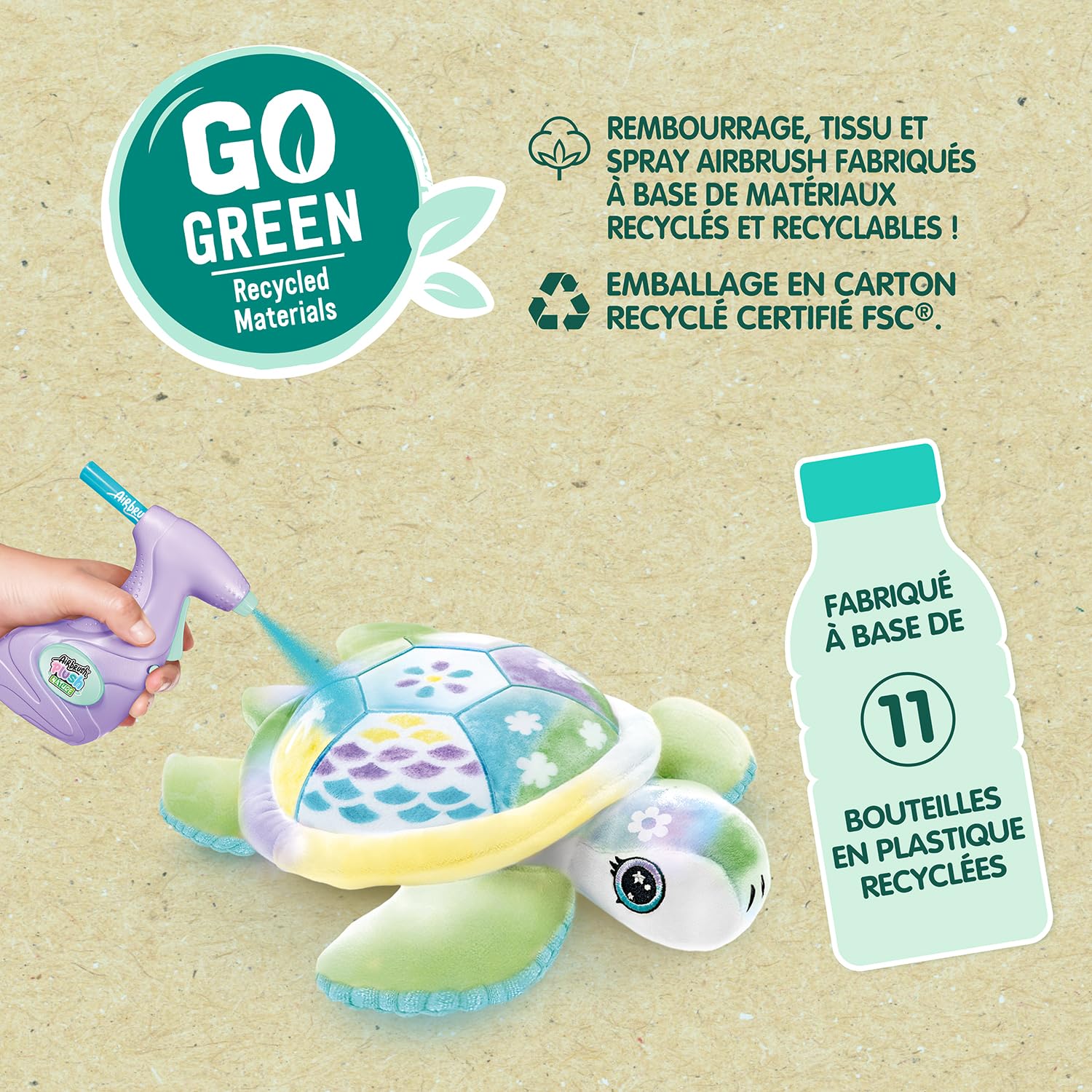 Canal Toys Airbrush Nature Żółw Dostosowywany - Pluszowa sztuka w sprayu z flamastrami i szablonami-certyfikaty FSC i GRS-od 6 lat 280-kanałowe zabawki, OFG 280