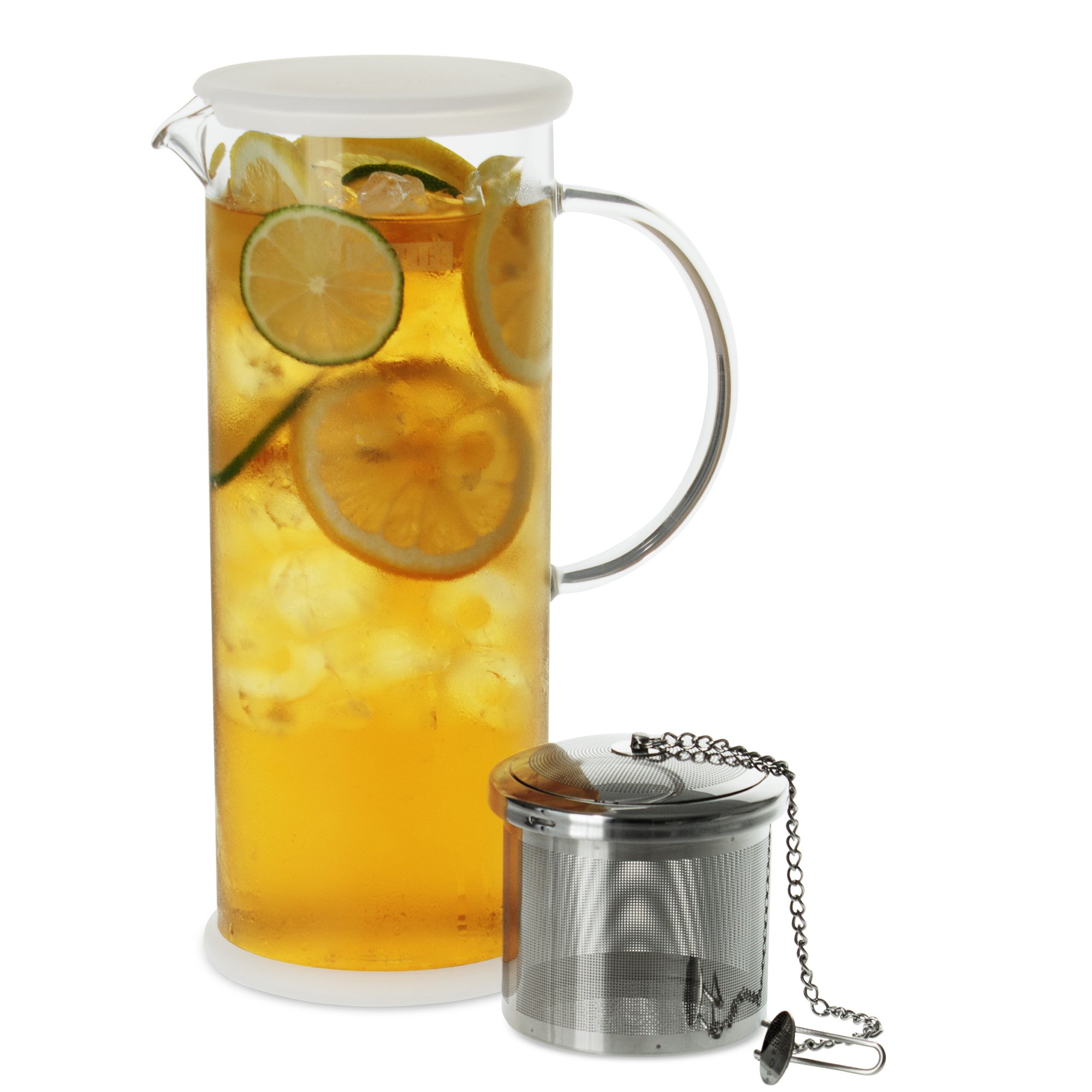 FORLIFELUCENT Glass Iced Tea Jug with Capsule Infuser, 48-Ounce, Frost
