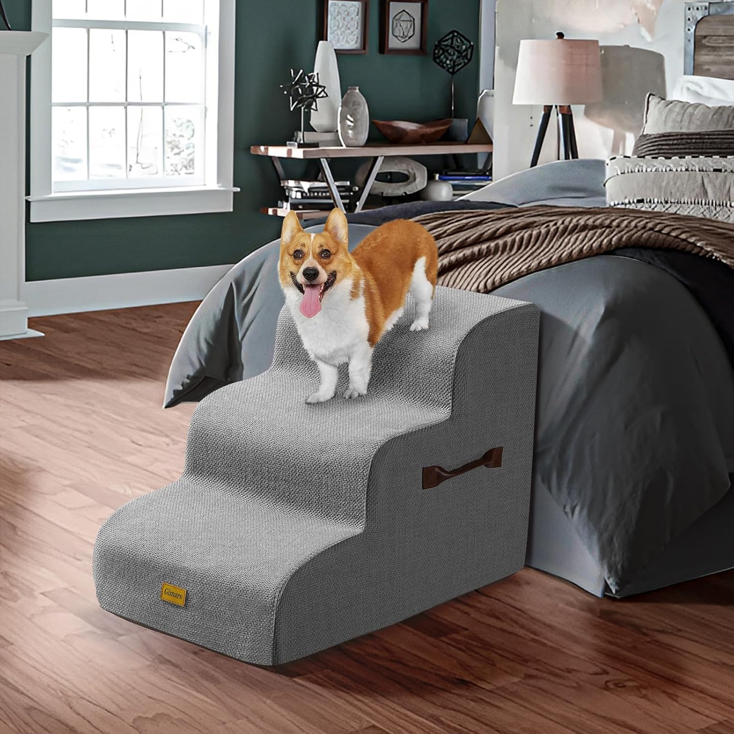 Gimars Escalier Robuste Extra Large pour Chiens en Mousse Haute densité 30D pour Lits surélevés, pour Petits et Moyens Chiens, escalier Anti-dérapant pour Animaux de Compagnie
