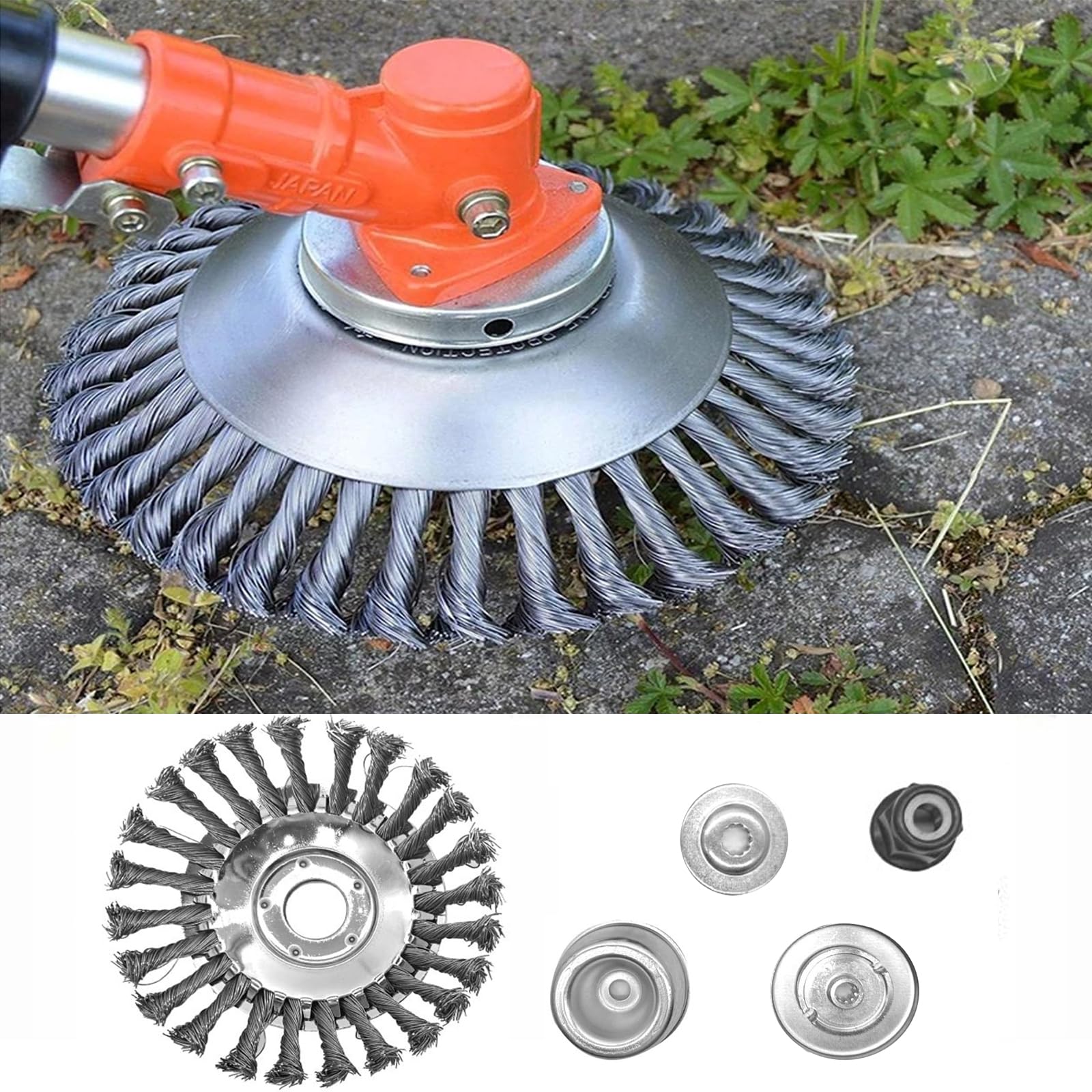150 x 25,4 mm Cepillos de malezas para desbrozadora, con 4 adaptadores, cepillo de hierbas salvajes Twist elimina sin esfuerzo las malezas y la espuma