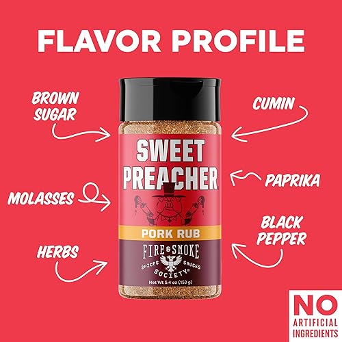 Miniatura 5 de Fire & Smoke Society Sweet Preacher BBQ Rub  Condimento de cerdo para ahumar y asar carne, costillas de cerdo desmenuzado y chuletas  Aves, pollo,