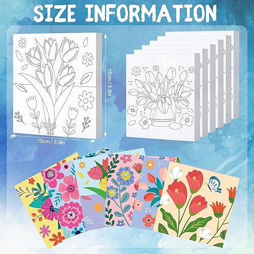 Miniatura 2 de 6 piezas de 6 x 6 pulgadas, kit de pintura de lienzo de contorno predibujado con imágenes para pintar para adultos, pintura para fiestas, lienzo