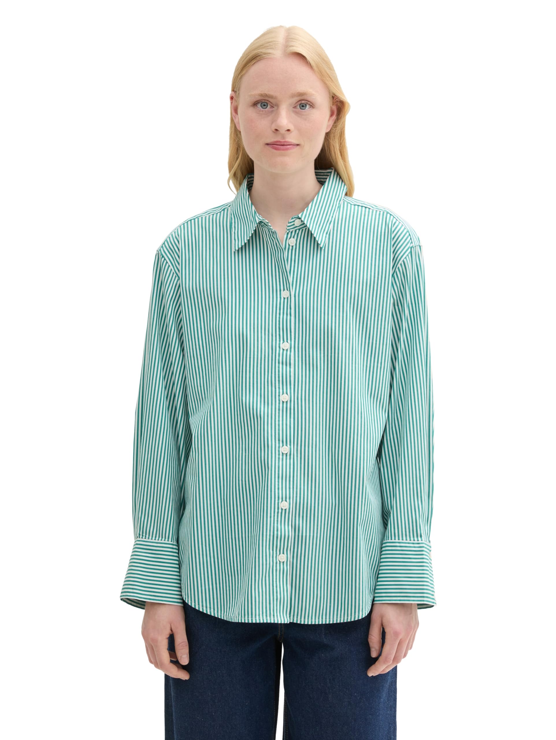 Tom Tailor Denim Damen Loose Fit Basic Hemdbluse mit Streifen