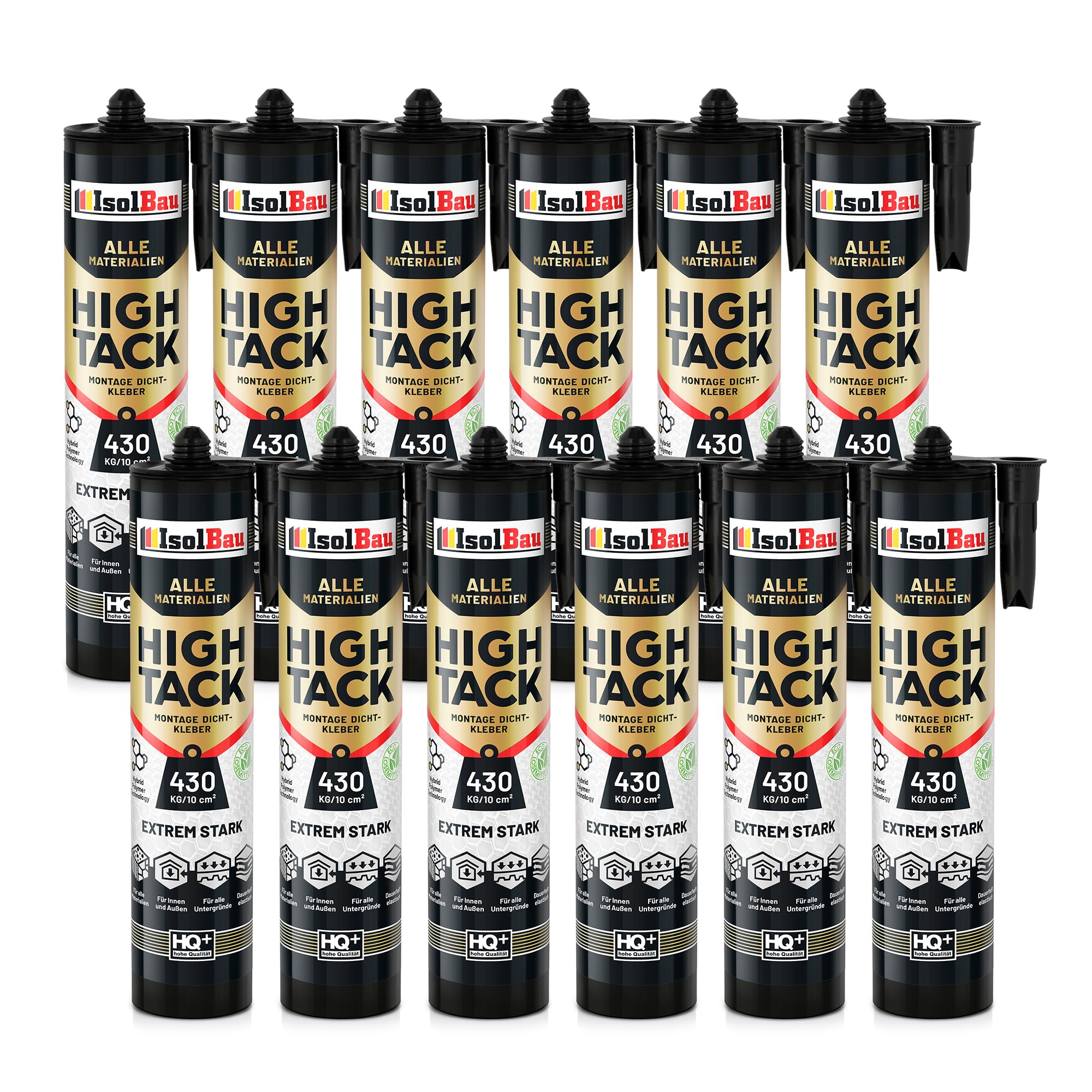 Isolbau Colle de montage extra forte High Tack - 12 x 530 g - Colle universelle pour l'intérieur et l'extérieur - Polymère hybride MS - Extrêmement forte - 430 kg/10 cm² - Blanc