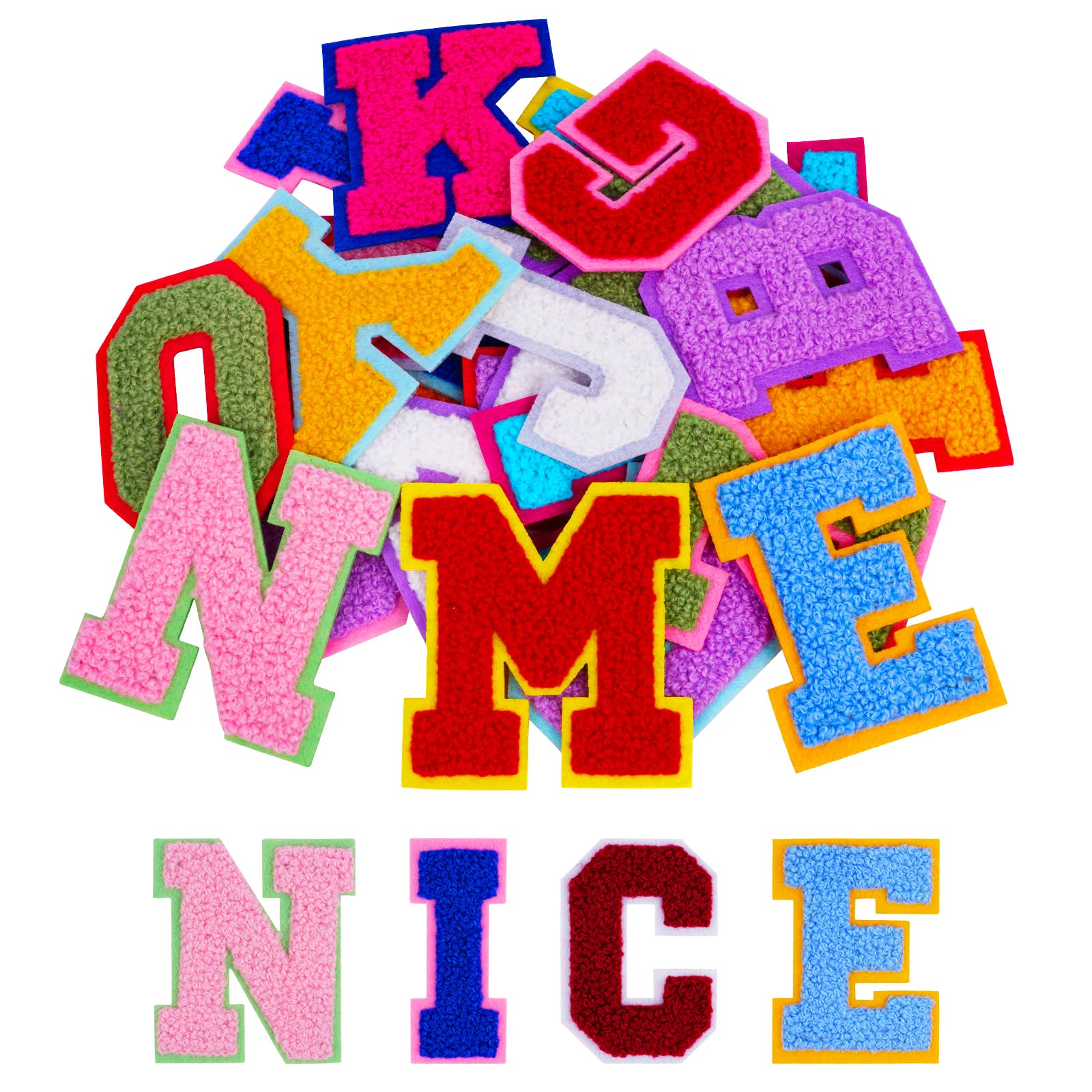 AOOTE Iron on Letter Patches A-Z, 26Pcs Iron on Embroidered Alphabet Patch, Decorate Repair Patches for Jackets, Clothes, Dress, Hat, Socks, Bags, Jeans, DIY Accessories, Multicolor