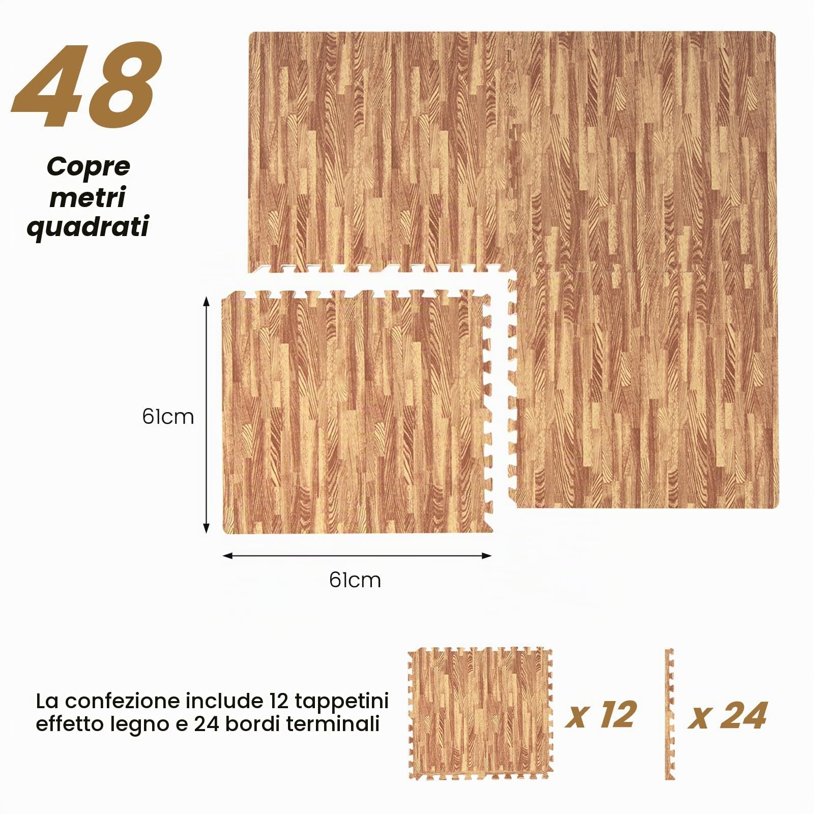 LIFEZEAL 12 Tappetini Palestra, Tappeti Fitness, Tatami, in EVA Gomma, Effetto di Legno, Antiscivolo, Resistente, Assorbimento di Urti, Pulizia Facile, Materasso Puzzle Protegge Pavimento, Home Gym