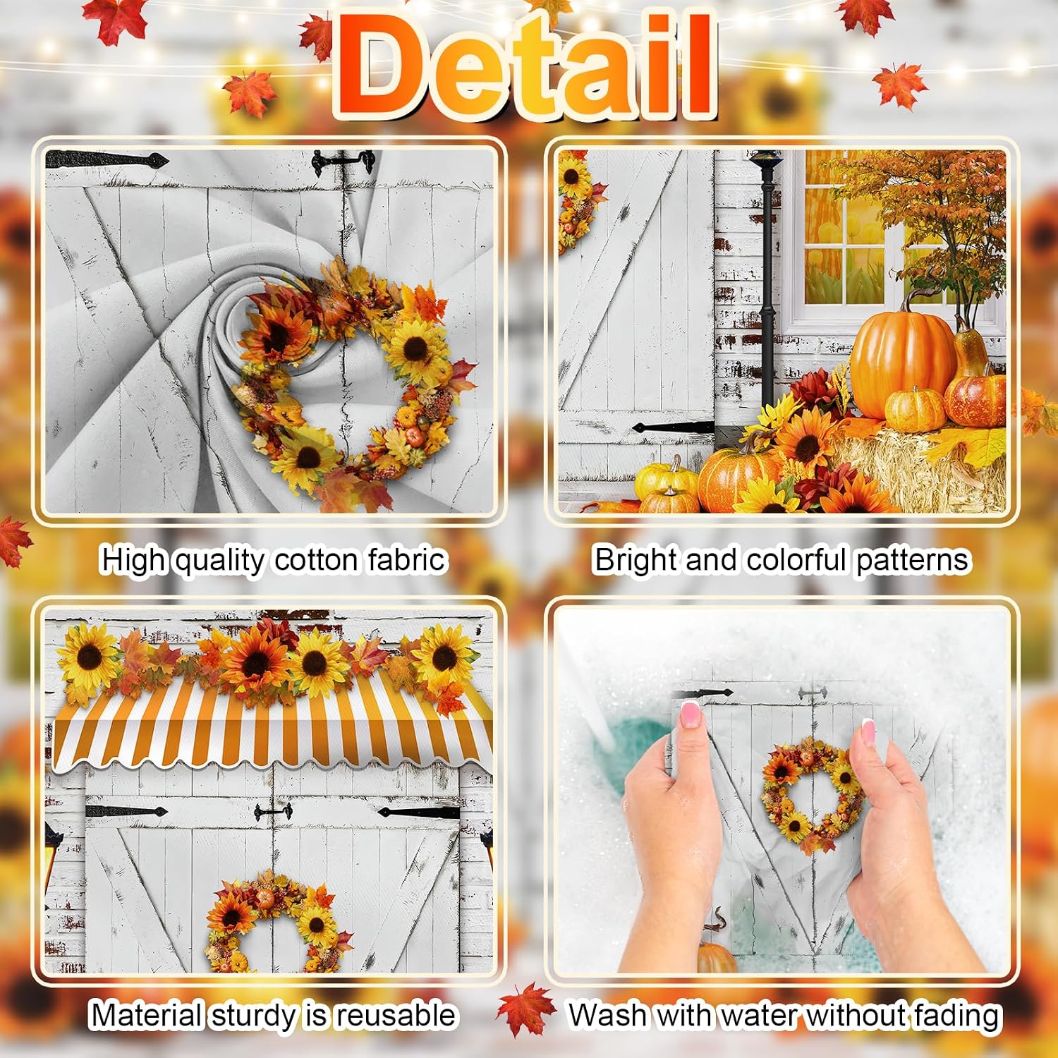 Avezano Fall Backdrops for Photography Autumn Pumpkin Sunflower Thanksgiving Harvest Holiday Photoshoot Background Rustic Farmhouse Barn Door Portrait Photo Studio Booth Props Banner (8x6ft)