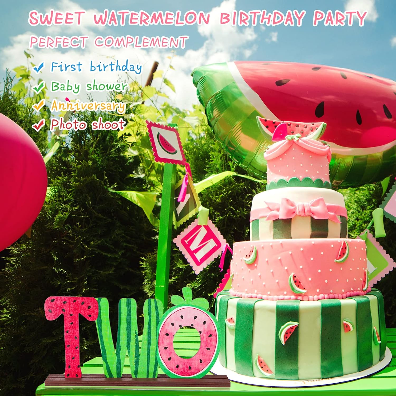 Watermelon Two Letter Sign Wooden Table Centerpieces Two Years Old Baby 2nd Birthday Party Decorations Watermelon Theme Party Supplies Baby Shower Decor, 11.8 x 7.1 Inch