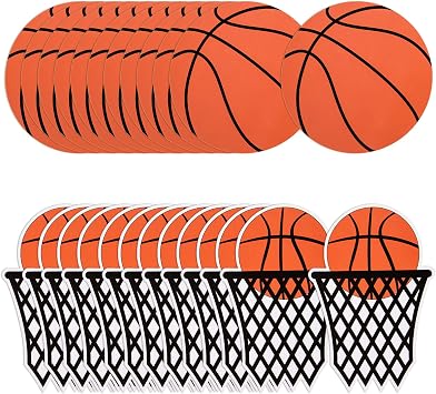 FOBSME 80 Pcs Basketball and Basketball Net Cutouts Paper Basketballs Die-Cuts Basketballs Theme Bulletin Board Cutouts with Glue Points for Sport Theme Birthday Party Classroom Wall Decorations