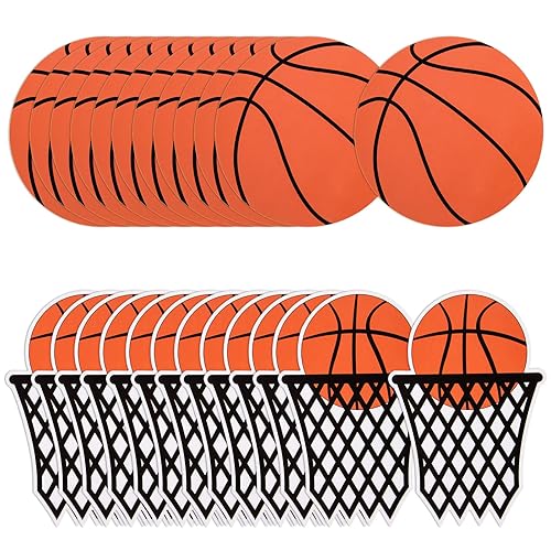 FOBSME 80 Pcs Basketball and Basketball Net Cutouts Paper Basketballs