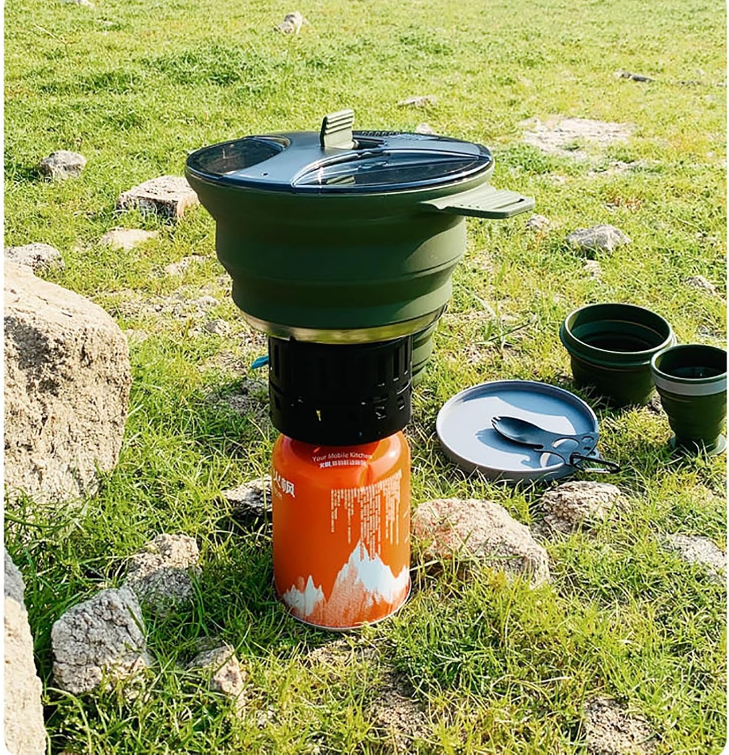 FAIRE Cookware Pan, Folding Camping Cookware, Portable Silica Gel Camping Cooking Set, Collapsible Cookware Set for Picnic Trekking and Hiking