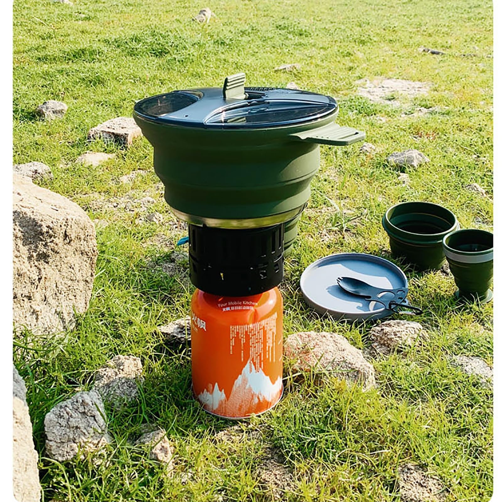 Accesorios Camper para Acampar, Juego de Cocina Portátil de gel de Sílice para Acampar, Accesorios Camper para Furgonetas, Senderismo