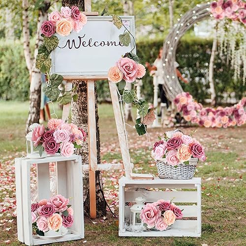 Miniatura 8 de AGIRL Combo de flores artificiales de seda falsas, flores de imitación con tallos para ramos de boda, centros de mesa, arreglos de mesa, decoración