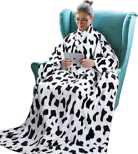 Miniatura 15 de Tirrinia Manta portátil para adultos, manta acogedora con mangas, manta completa para leer, manta acogedora para ver la televisión, idea de regalo