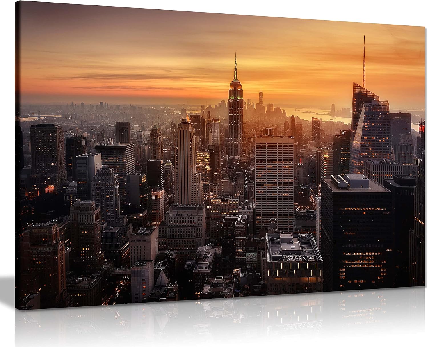 Panther Print Fine Art Prints New York Empire State Building Orange Sunset Artistic Framed Canvas Print, Pictures for Home Walls, Bedroom, Living Room & Bathroom Decor 46x31cm (18x12in)