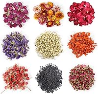 SACATR 9 Bags Natural Dried Flowers Kit: Rose Petals, Lavender, Jasmine, Lilium for Soap Making, Candles, Bath Bombs & DIY Crafts