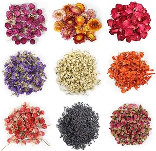 SACATR 9 Bags Natural Dried Flowers Kit: Rose Petals, Lavender, Jasmine, Lilium for Soap Making, Candles, Bath Bombs & DIY Crafts