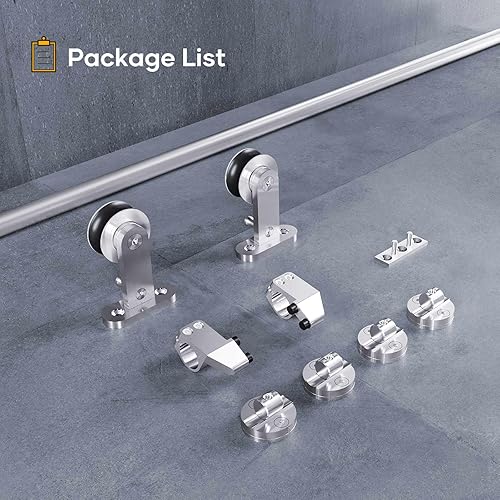 Miniatura 10 de EaseLife Kit de riel de acero inoxidable para puerta corrediza de granero de 5 pies, moderno, resistente, antioxidante, se desliza suavemente