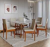 Conjunto Sala de Jantar 6 Lugares Madeira Mesa California e Cadeira Dakota Tecido A40 Móveis Meneghetti Caramelo