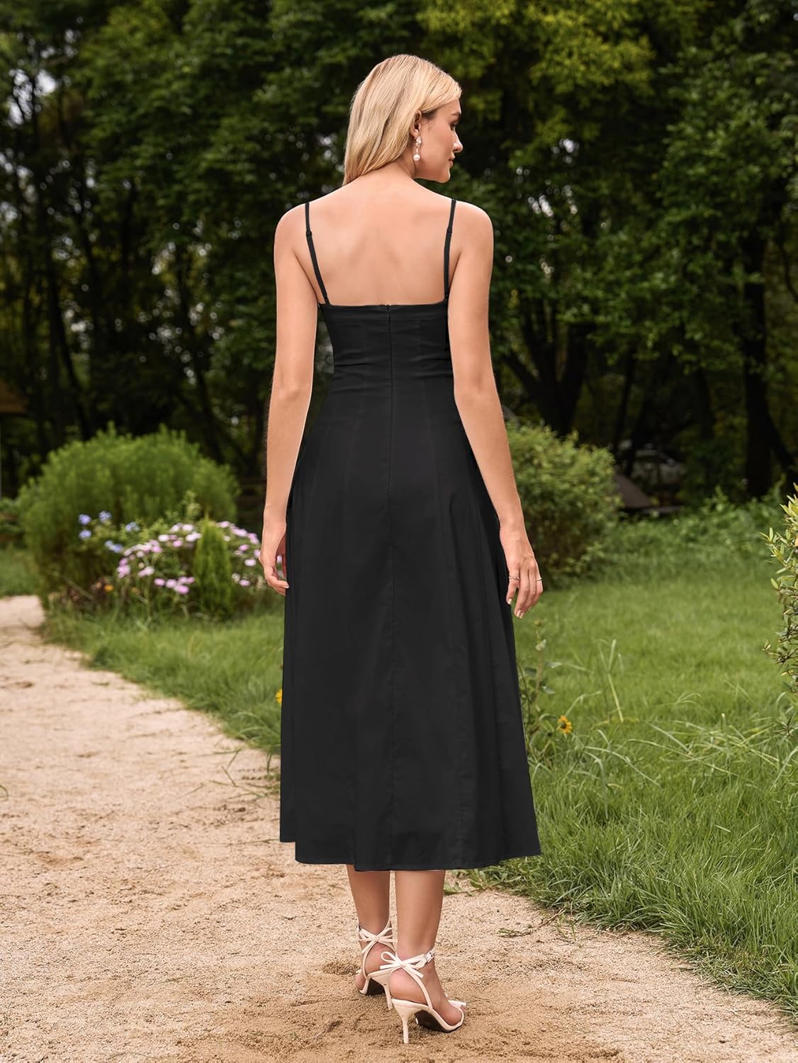 Wedding Guest Dresses for Women Summer Casual Spaghetti Strap Flowy Sundress Graduation Midi Dress with Pockets - Image 5