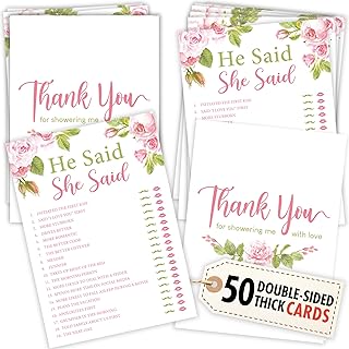 He Said She Said Bridal Shower Game - 50 Pcs Him Or Her Wedding Shower Game For 50 Guests, Engagement Party Games For Floral Bridal Showers Decorations