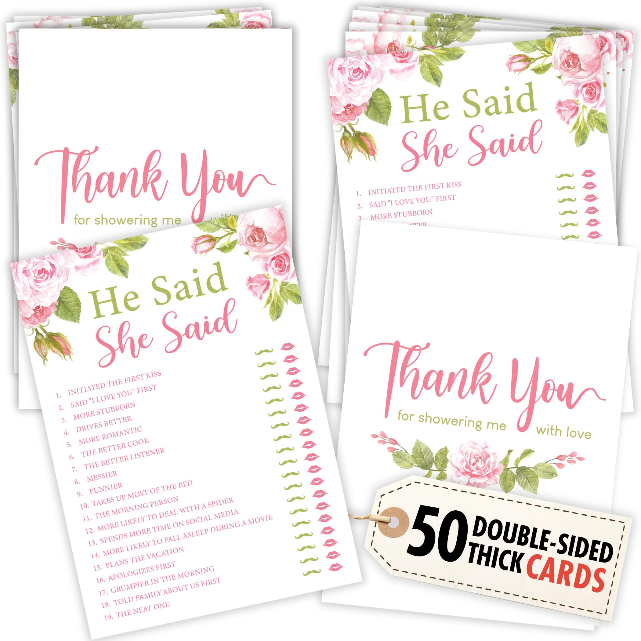 STOFINITY He Said She Said Bridal Shower Game - 50 Pcs Him Or Her Wedding Game for 50 Guests, Engagement Party for Floral Bridal Shower Decorations