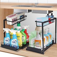 2 Pack Under Sink Organizer and Storage, 2 Tier Metal Put out Bathroom Organizers, Multi-Use Rustproof Sliding Out Under Sink Organizer for Cabinet Bathroom Kitchen,Black