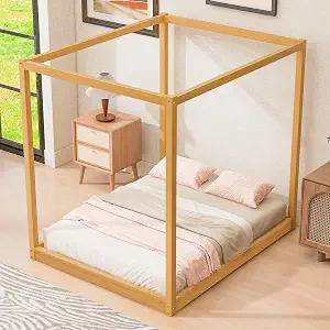 Merax Queen Size Canopy Platform Bed with Support Legs, Natural
