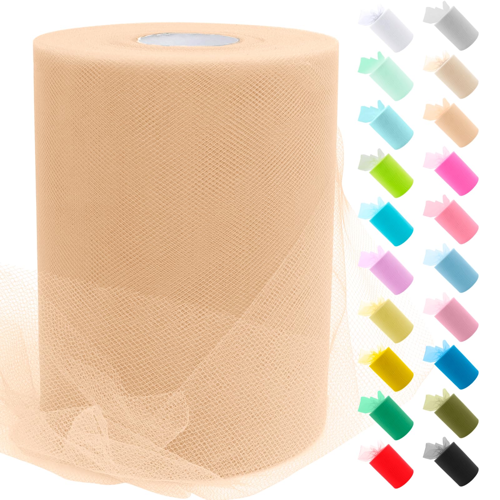 Uiopa Light Orange Tulle Roll, 6" x 100 Yards Polyester Netting Fabric Tulle Ribbon DIY Fabrics for Tutu Skirts Dress Wedding Party Decor Gift Wrapping DIY Crafts