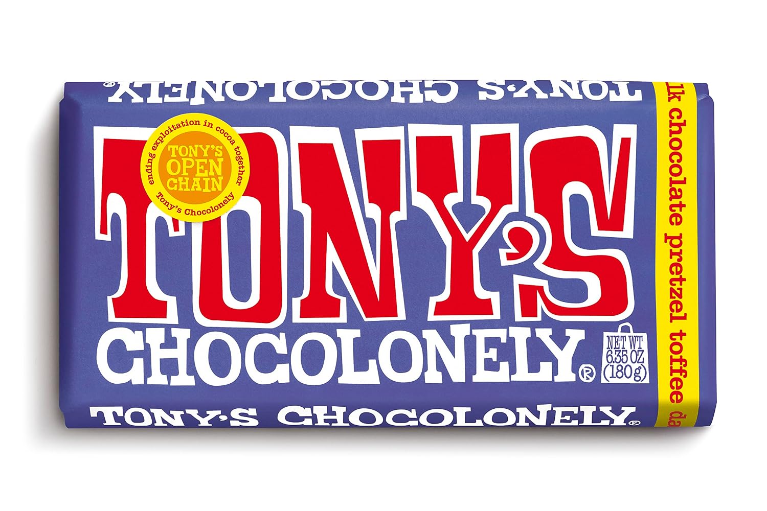 Tony's Chocolonely 42% Dark Milk Chocolate Pretzel Toffee Bar, 6.35 OZ