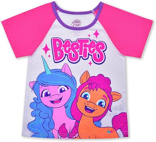 Miniatura 2 de My Little Pony Hasbro Izzy and Sunny Girls Short Sleeve Tee and Shorts Set for Little and Big Kids PinkWhite