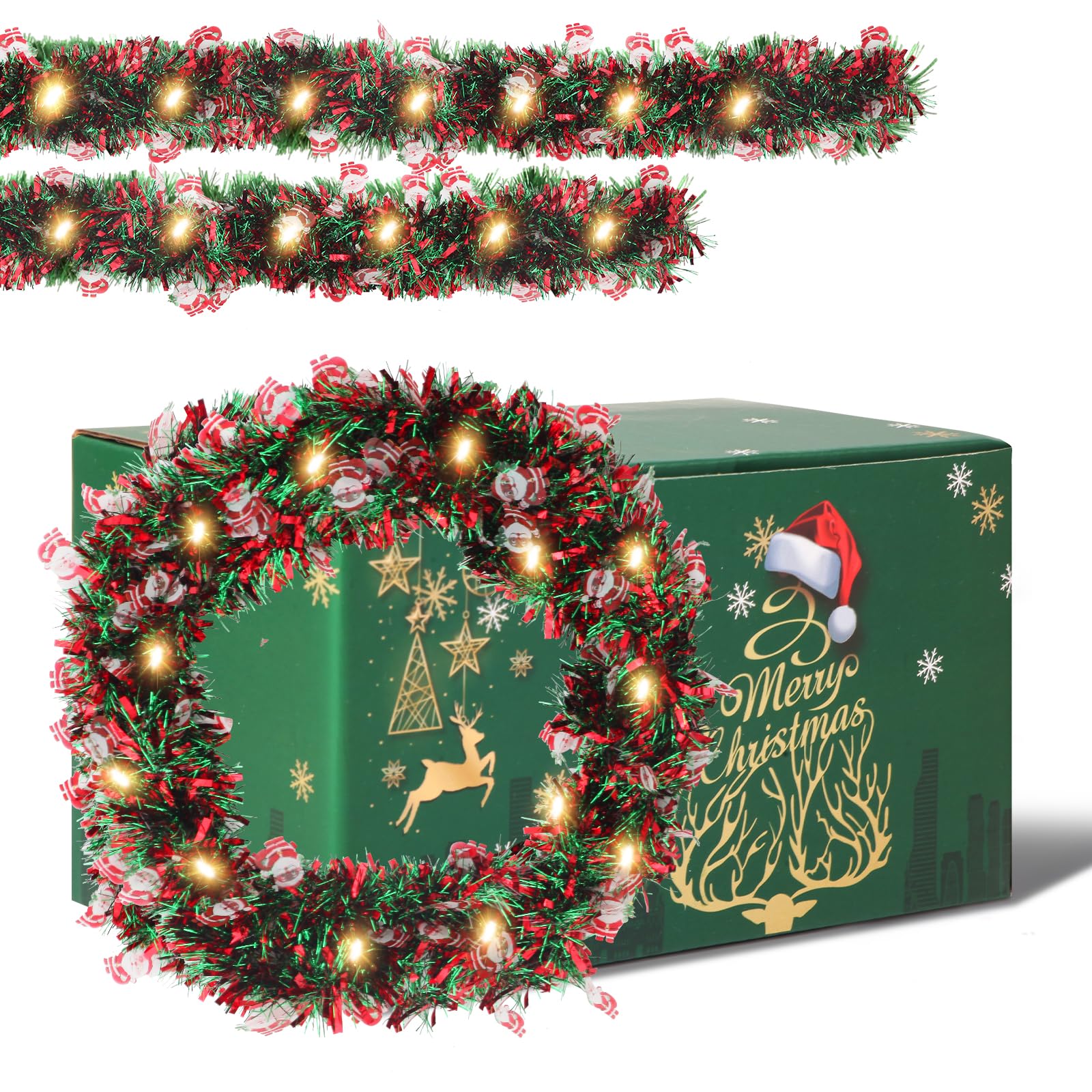 Guirlande Noel sapin artificiel 5m avec figurines de Pere Noel pour une decoration interieure