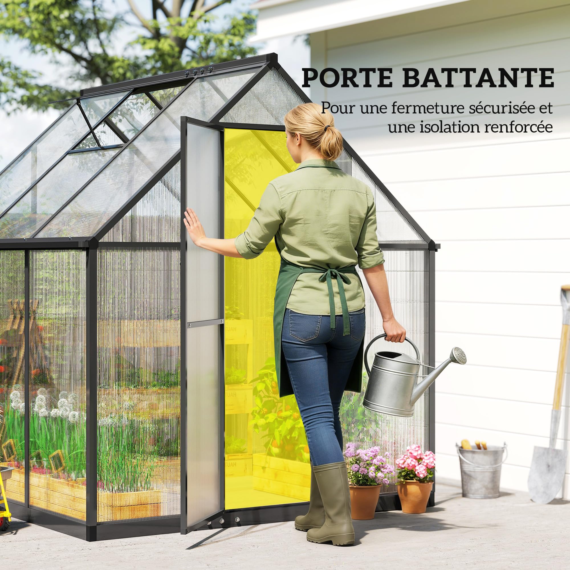 Outsunny Serre de Jardin en Aluminium Polycarbonate 3 ㎡ 178x168cm, Serre avec fenêtre réglable Porte battante, abri extérieur résistant aux intempéries pour Plante Fleur Potager semis, Transparent