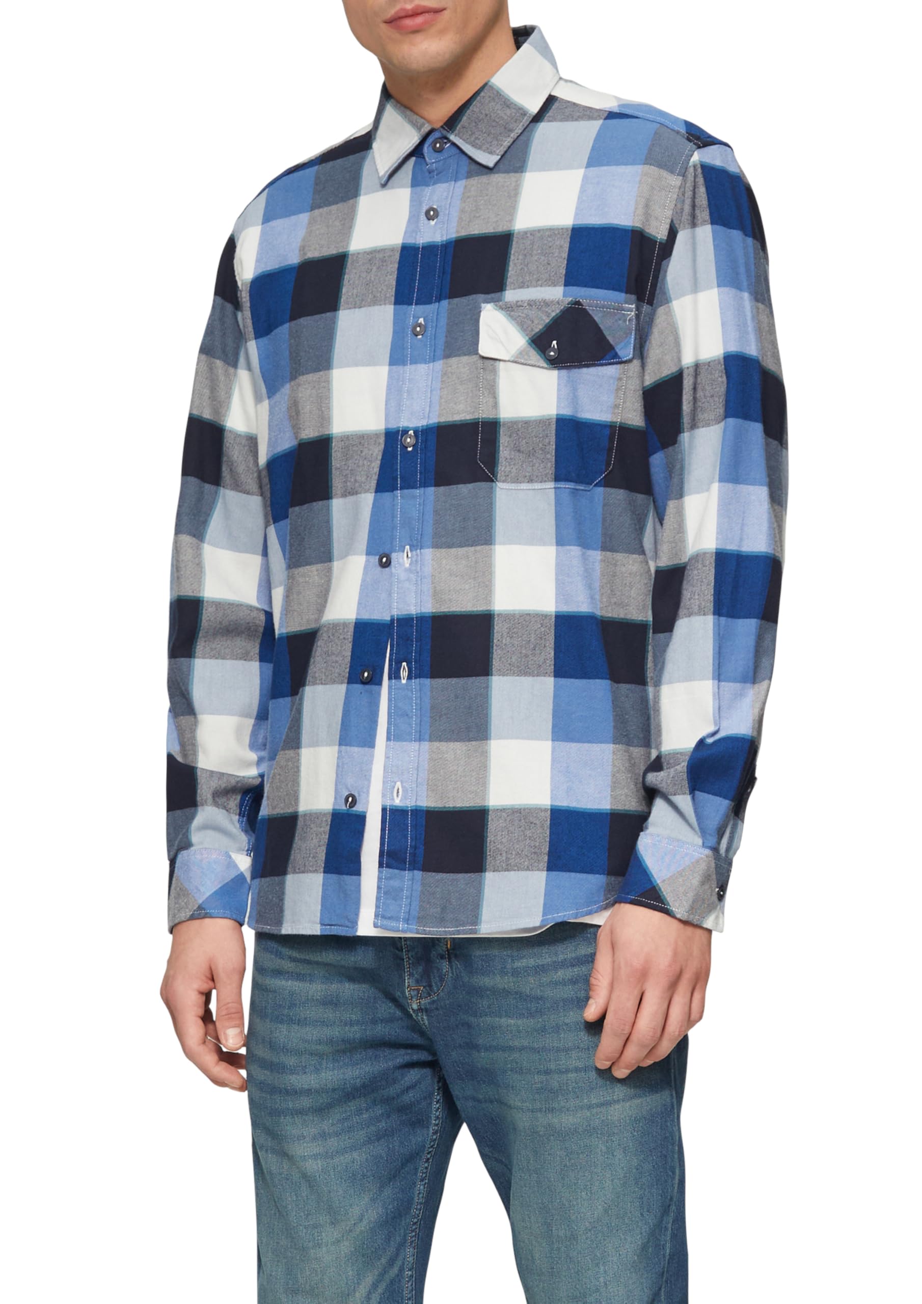 s.Oliver Herren Regular Fit: Kariertes Flanellhemd mit Brusttasche Hemd Langarm kariert