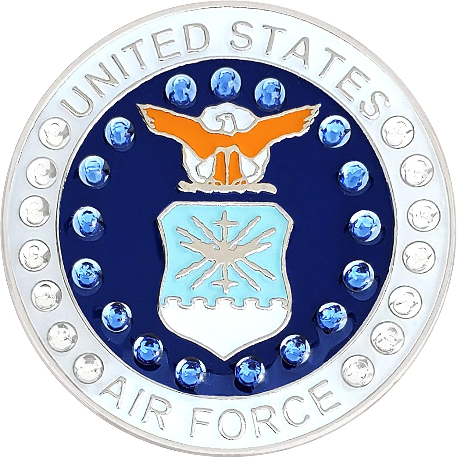 Navika United States Air Force Golf Ball Marker with Austrian Crystals | Hat Clip Included | Golfing Accessory | Gift for Golfers
