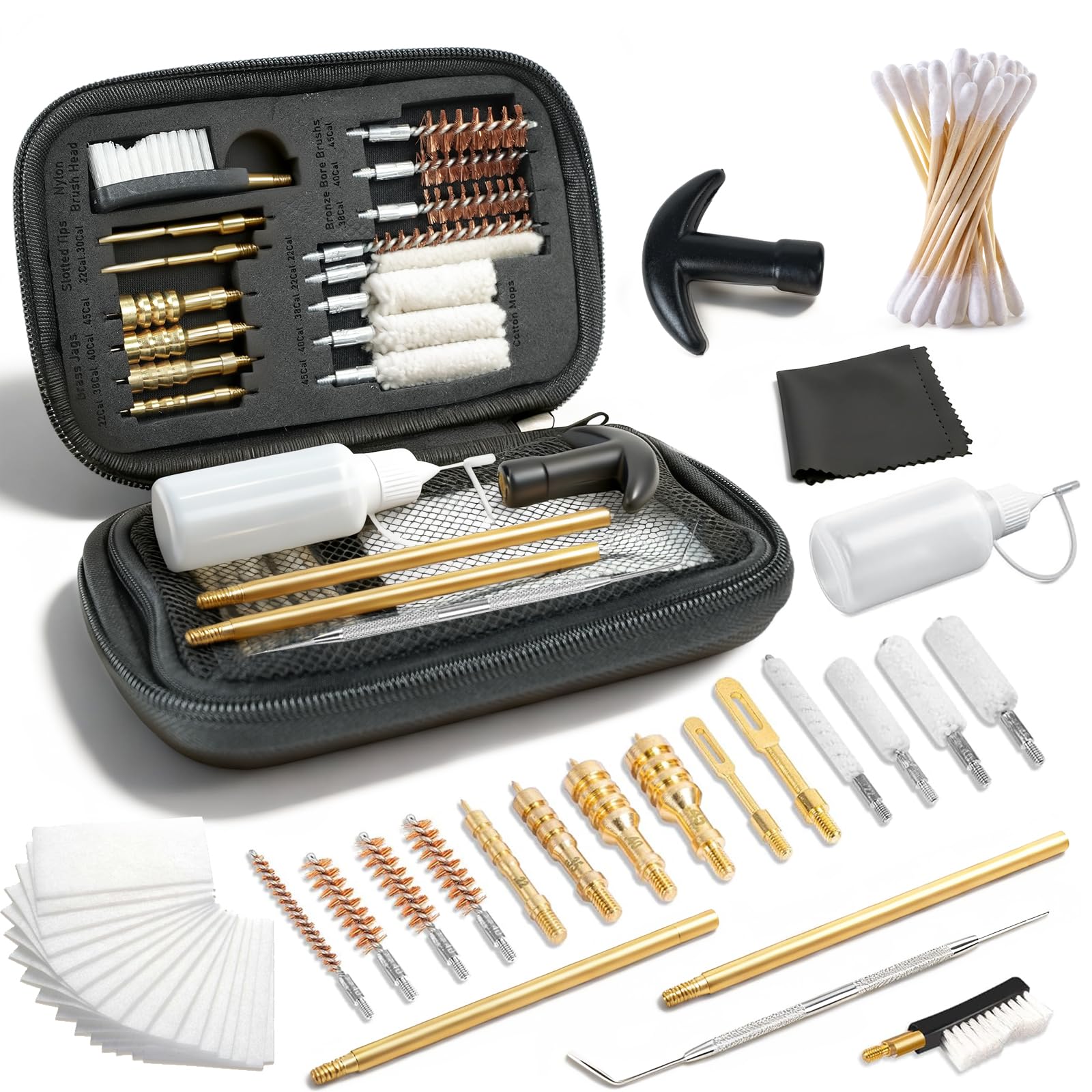 Gun Cleaning Kit Universal Handgun Cleaning Kit 25 in 1 Pistol Cleaning Kit for .22/.223/5.56mm. 357/.38/9mm .10mm .40 .45 Caliber Gun Brush Tools Gun Accessories