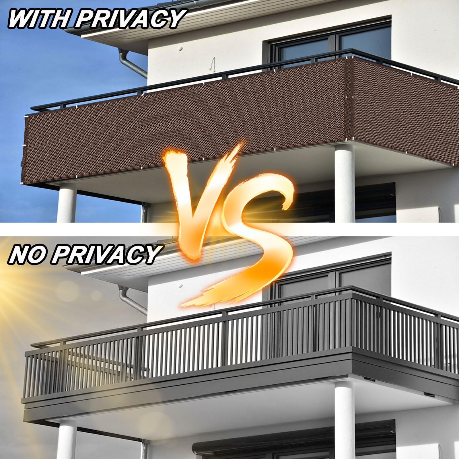 Fransto 90 x 480 cm, osłona na balkon, ochrona przed promieniowaniem UV, osłona zewnętrzna z przelotkami i opaskami, do ogrodu, na taras, brązowa - idealna dla zwiększonej prywatności
