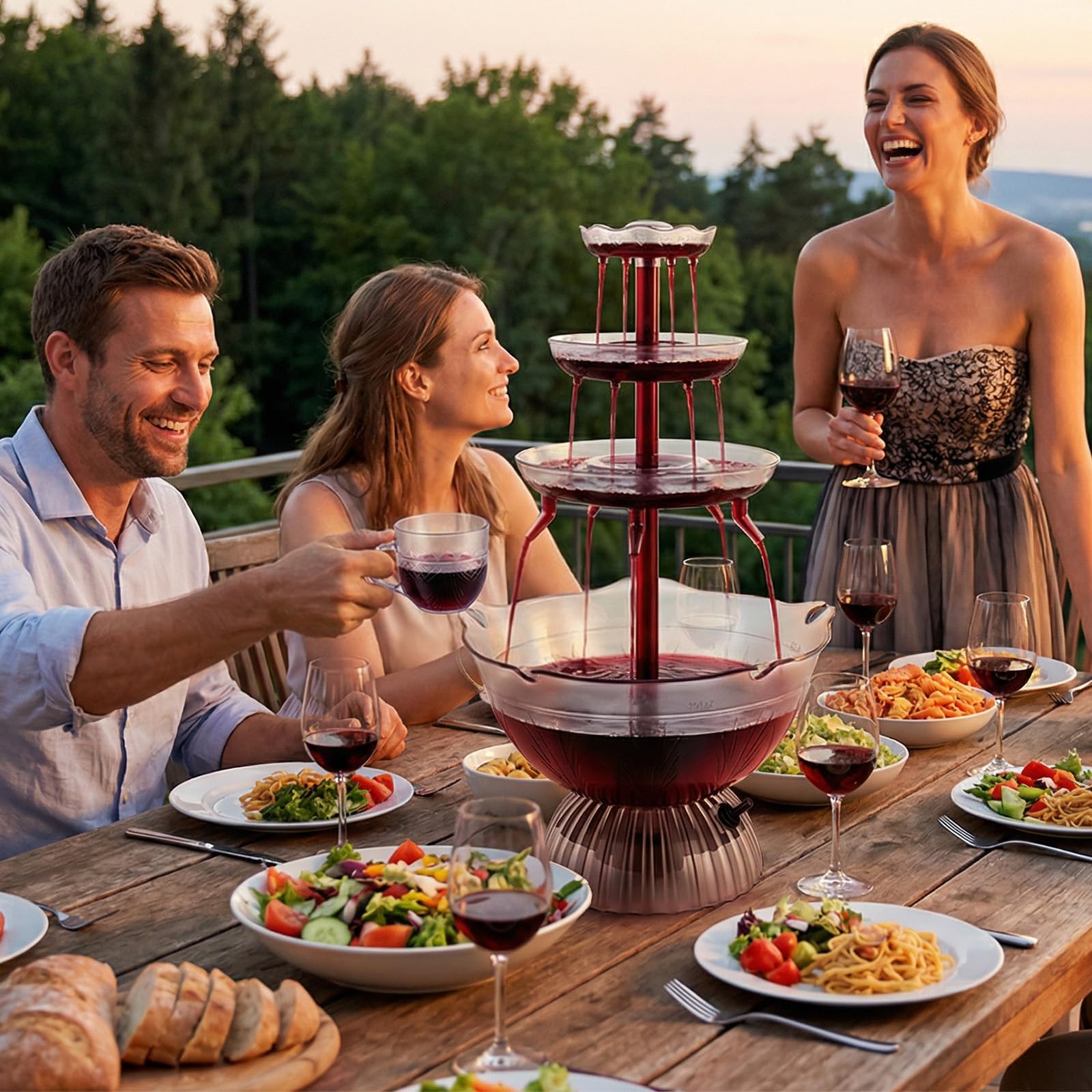 3-Stufiger Klarer Partybrunnen,4L Getränkebrunnen Zimmerbrunnen mit 5 Stück Bechern,Cocktail Brunnen LED-Beleuchteter Sockel,Saft Und Weinbrunnen Trinkbrunnen für Kneipen, Hauspartys