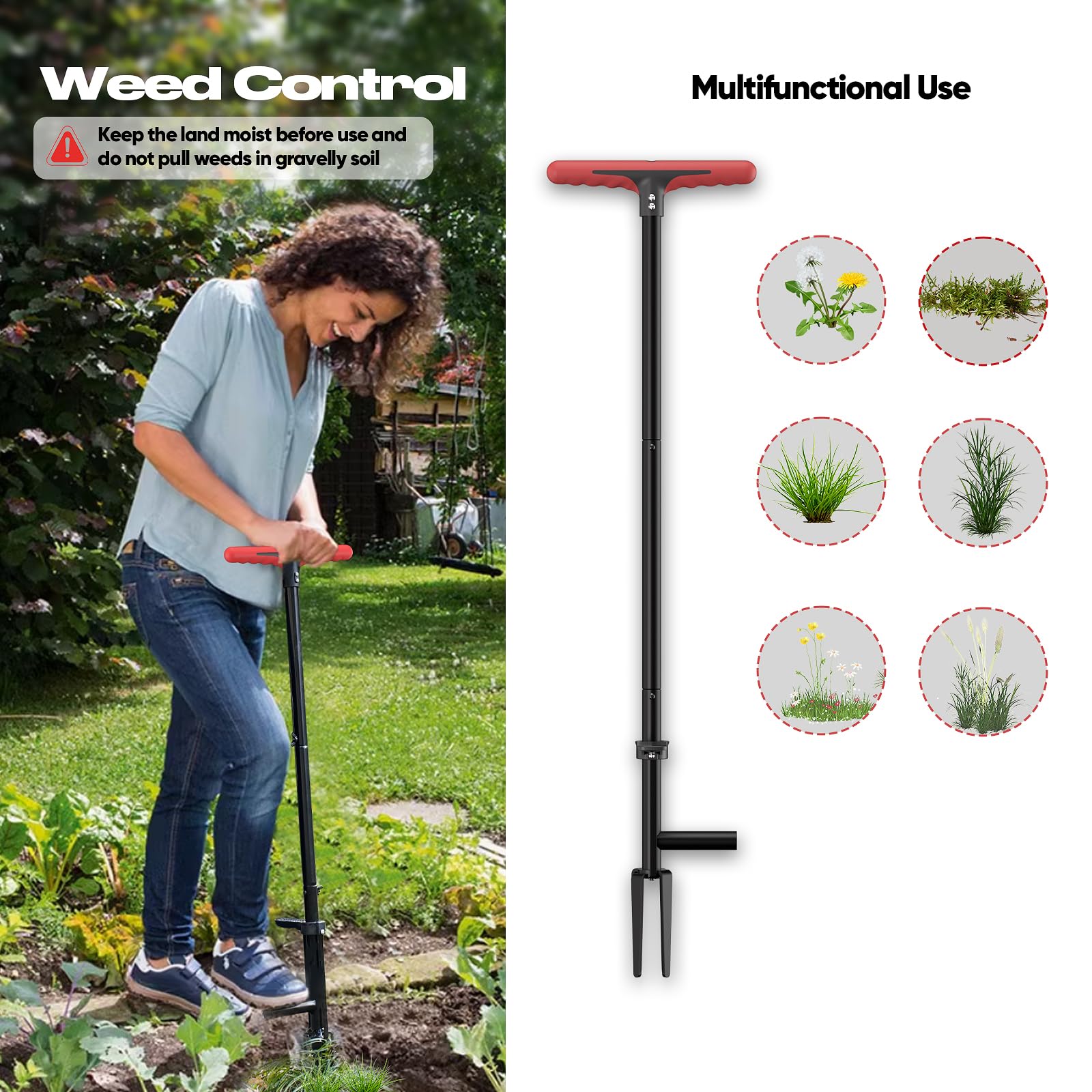 FLORA GUARD Escardador Manual, Extractora de Malas Hierbas 90 cm, con Cuatro Garras para Eliminación Eficaz, Garras y Pedal de Acero Inoxidable Reforzado y Templado, Herramienta de Jardín
