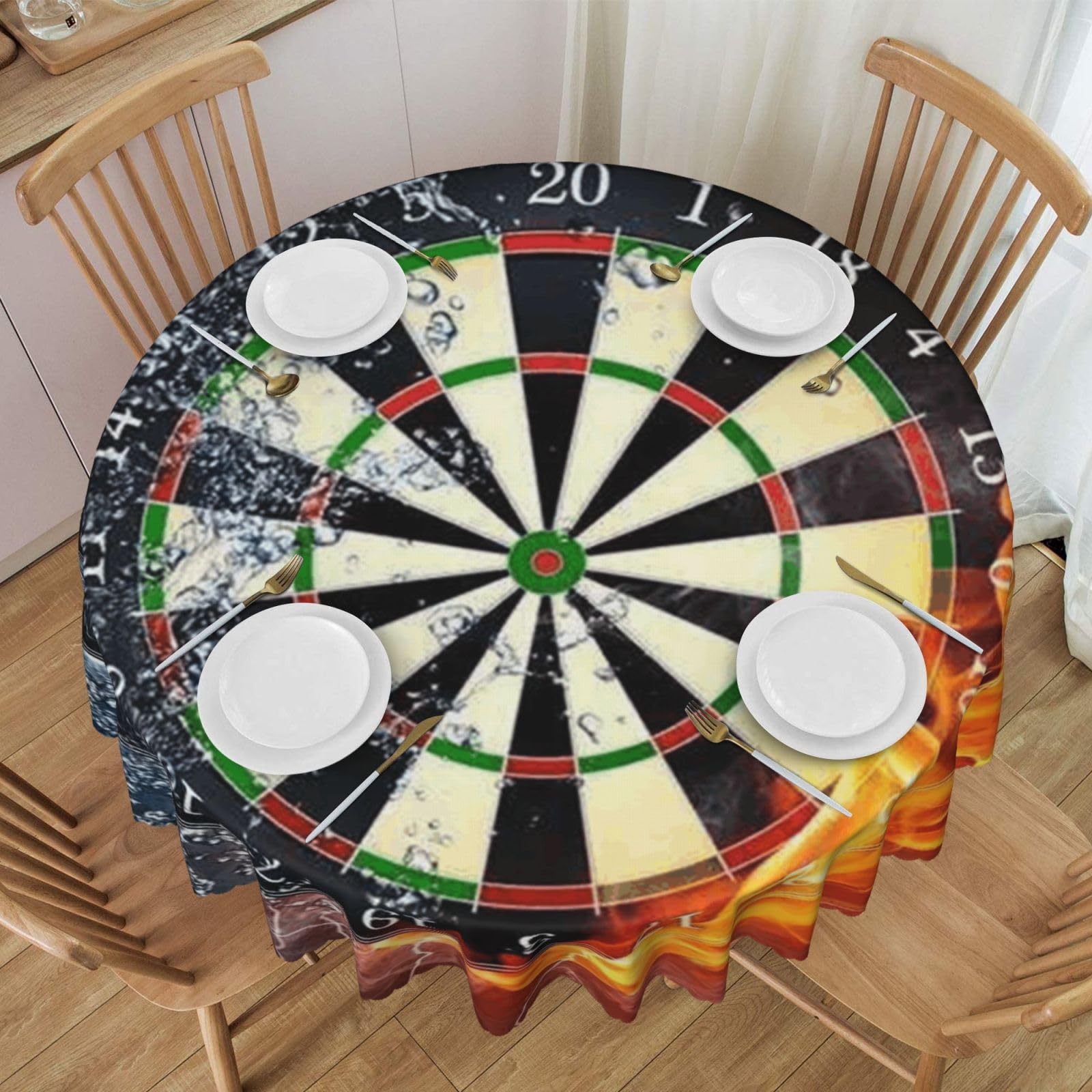 DCEHGEW 60 In Round Tablecloth with Lace, Dart Board Printed Oilproof & Washable Fabric Picnic Table Cloth Table Covers