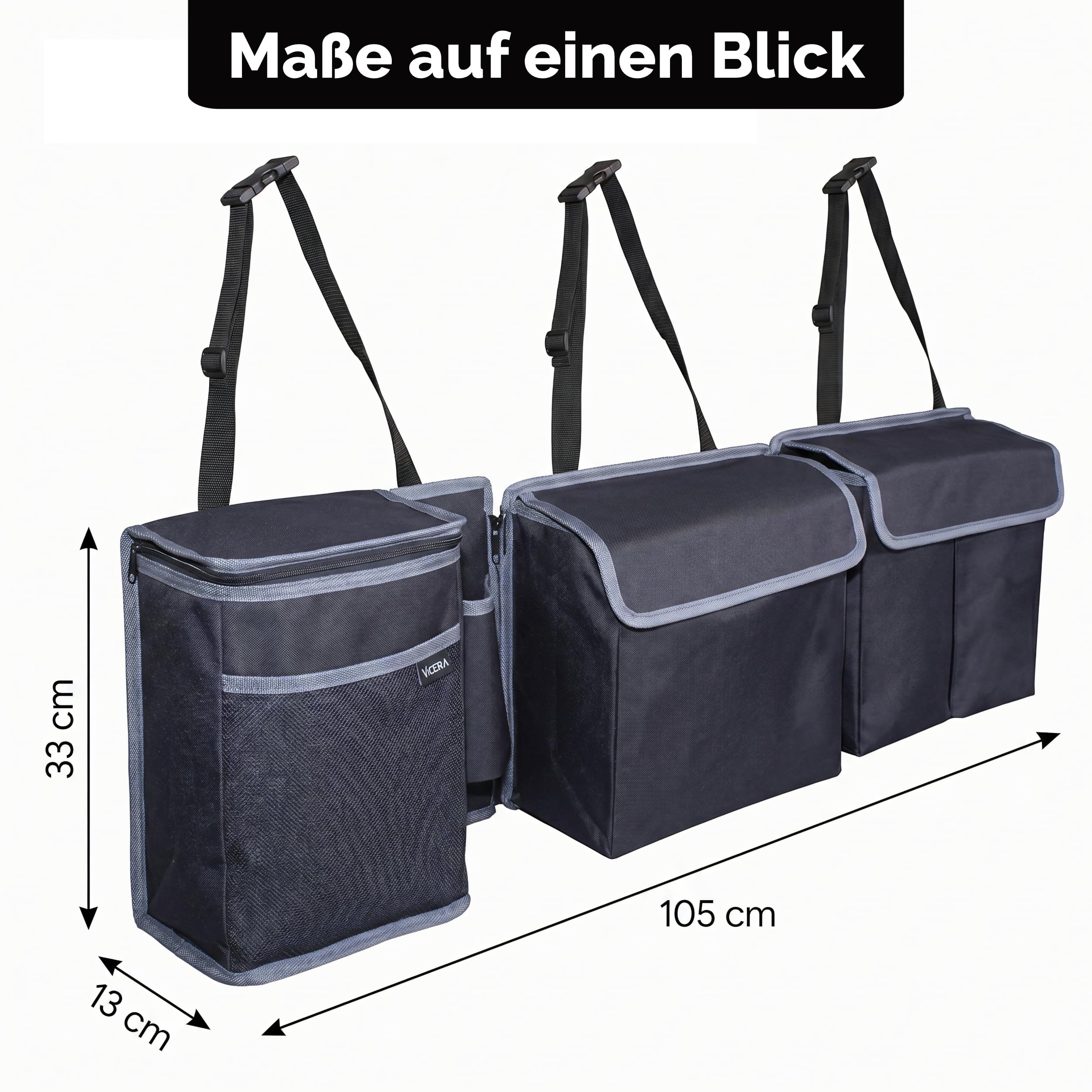 Vicera Auto Kofferraum Organizer mit Klett • Kofferraumtasche Auto mit teilbaren Modulen - Auto Organizer Kofferraum mit integrierter Kühltasche • Autoorganizer für Aufbewahren & Verstauen