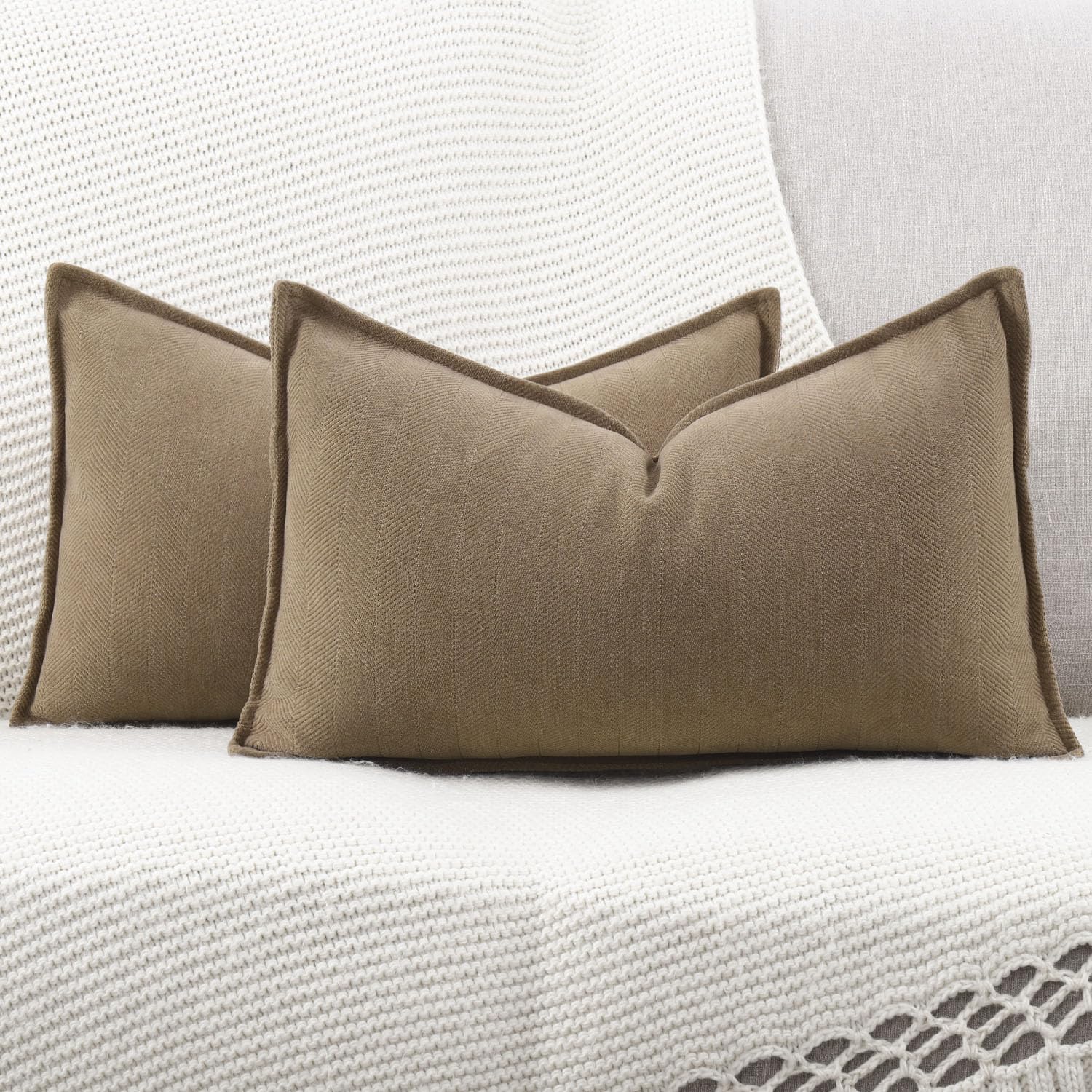 Madizz Textured Chenille Cushion Covers Set of 2 Super Soft Decorative Throw Pillow Covers Boho Pillowcases Modern Home Decor for Sofa Bedroom 12x20 inch - Image 2