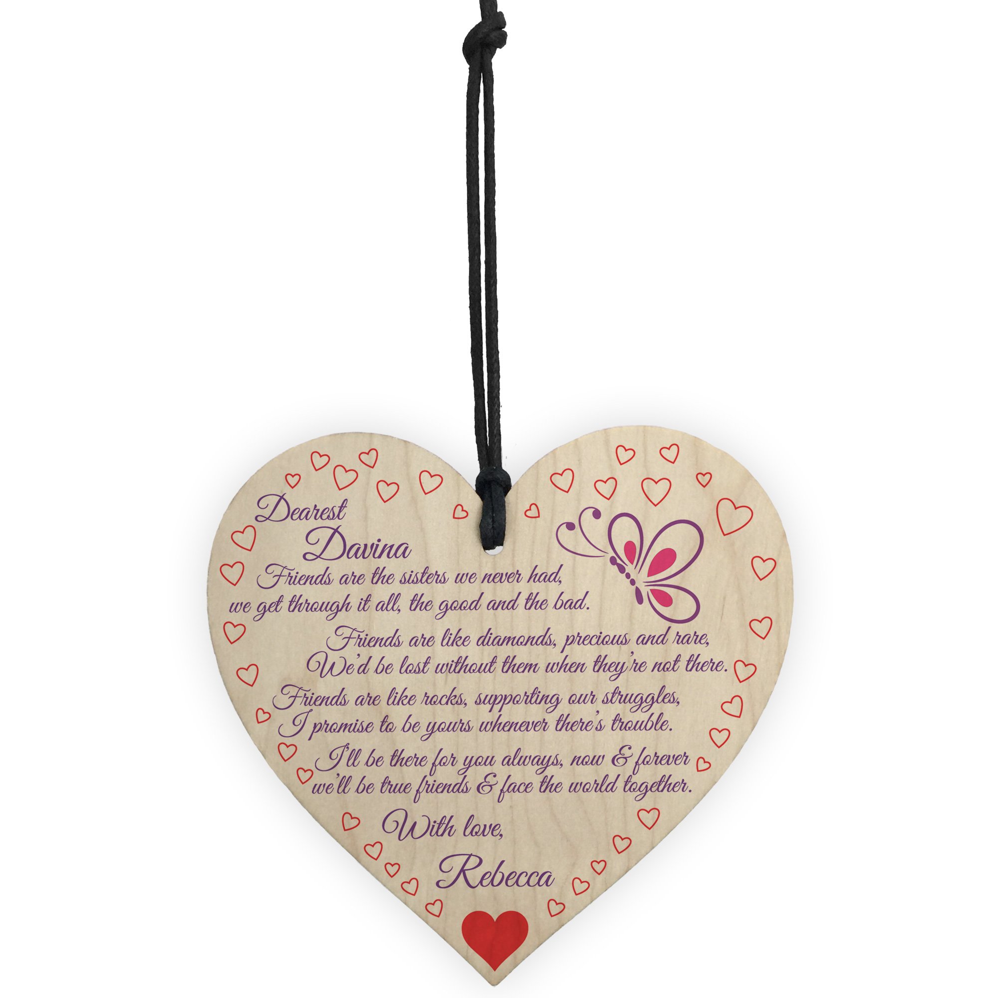 Red Ocean Best Friends Are Sisters Wooden Hanging Heart PERSONALISED Cute Love Plaque Gift