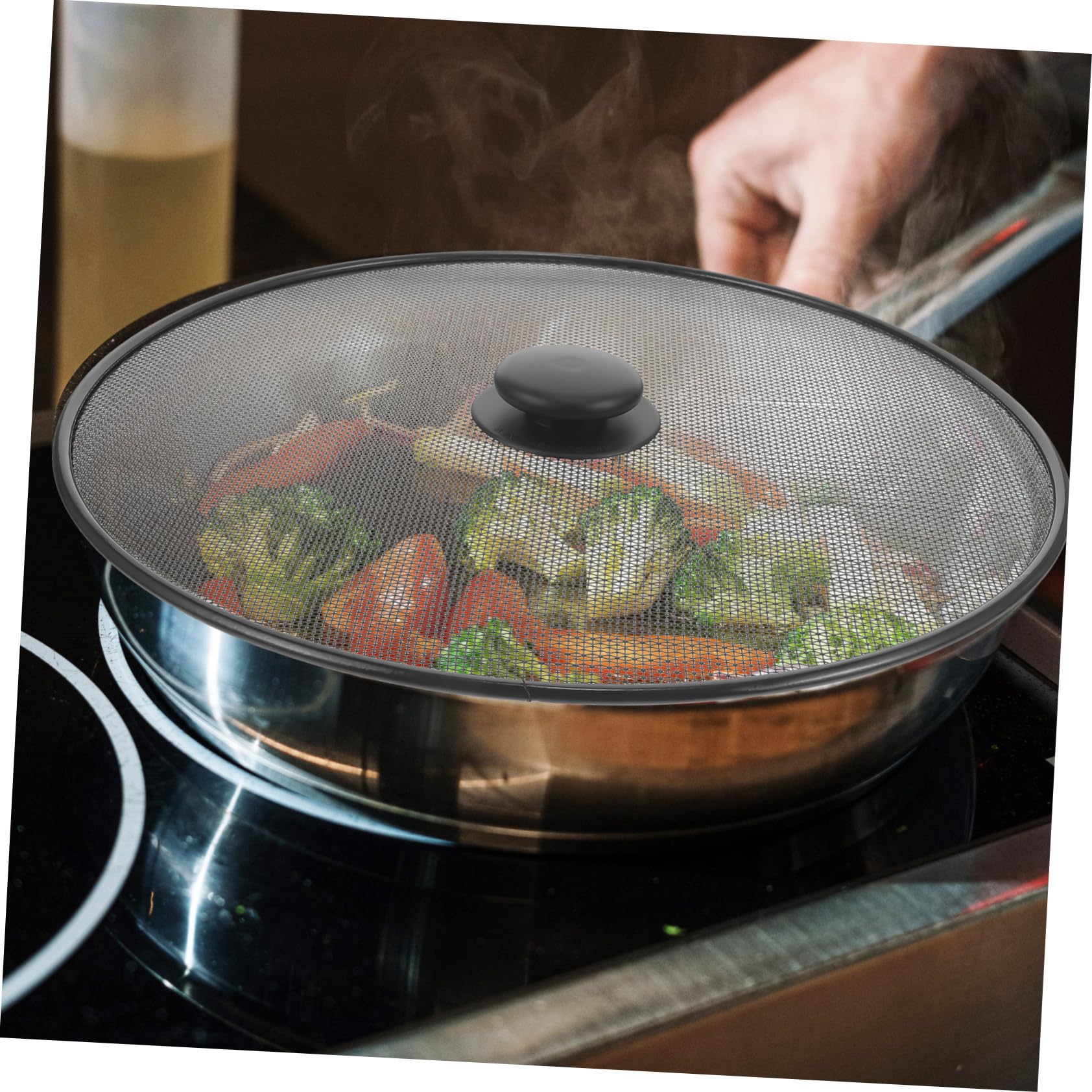 Protection Anti-Éclaboussures En Acier Inoxydable Avec Manche En Bois – 4 Tailles (21-33 Cm) – Garde Votre Cuisine Propre !