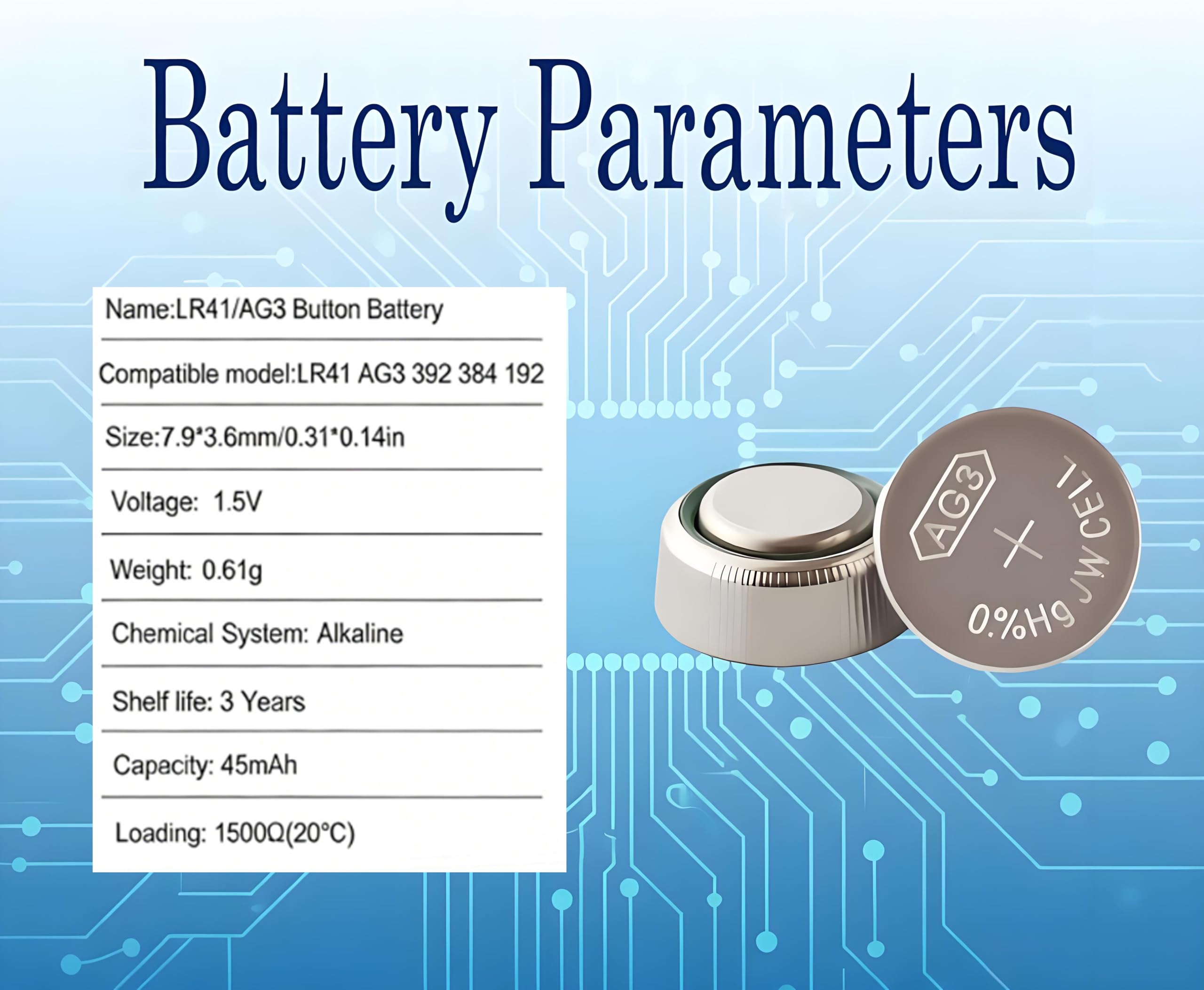 Batterie LR41 AG3 392 384 192 SR41W, confezione da 15, pile a bottone da 1,5 V, prive di mercurio e a tenuta stagna, potenza di lunga durata